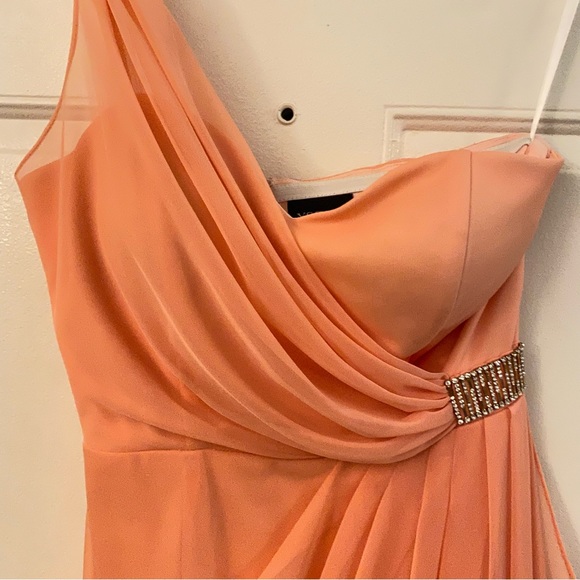 Xscape Peachy Orange On should Draped Embellished Gown - Picture 12 of 16
